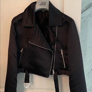 Mariley italy Black silky Bomber Jacket with Silver Accents